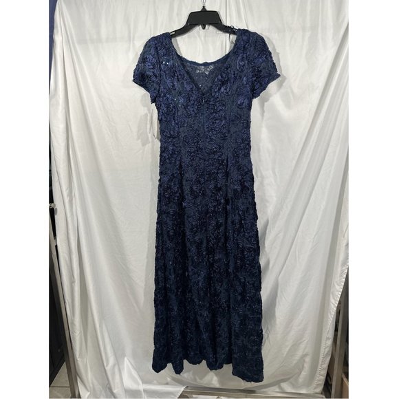 NWT $259 ALEX‎ EVENINGS [ 6 ] Embellished Lace Rosette A-Line Gown in Navy Blue - Picture 11 of 14